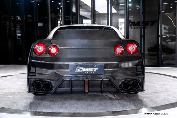 Nissan GTR R35 CBA DBA EBA 2008 2009 2010 2011 2012 2013 2014 2015 2016 2017 2018 2019 2020 2021 2022 2023 2024 with Aftermarket Parts - HORIZON Rear Bumper & Diffuser & Undertray Carbon Fiber / FRP from CMST Tuning