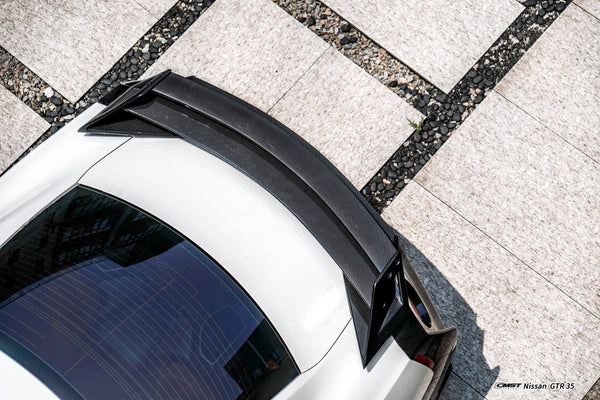 Nissan GTR R35 CBA DBA EBA 2008 2009 2010 2011 2012 2013 2014 2015 2016 2017 2018 2019 2020 2021 2022 2023 2024 with Aftermarket Parts - HORIZON Rear Spoiler Carbon Fiber / FRP from CMST Tuning
