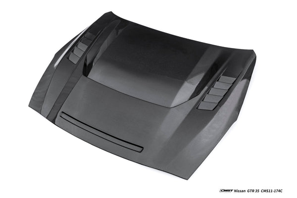 Nissan GTR R35 CBA DBA EBA 2008 2009 2010 2011 2012 2013 2014 2015 2016 2017 2018 2019 2020 2021 2022 2023 2024(for installation on 2017-2024 vehicles, 2008-2016 bumper is recommended) with Aftermarket Parts - V5 Hood Carbon Fiber / FRP from CMST Tuning