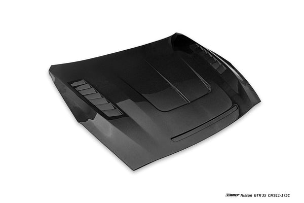 Nissan GTR R35 CBA DBA EBA 2008 2009 2010 2011 2012 2013 2014 2015 2016 2017 2018 2019 2020 2021 2022 2023 2024(for installation on 2017-2024 vehicles, 2008-2016 bumper is recommended) with Aftermarket Parts - V6 Hood Carbon Fiber / FRP from CMST Tuning