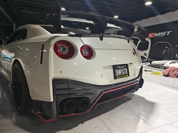 Nissan GTR Nismo T-Spec Black Edition Track Edition Premium Pure 2008 2009 2010 2011 2012 2013 2014 2015 2016 2017 2018 2019 2020 2021 2022 2023 (2017+ rear bumper is required for 2008 2009 2010 2011 2012 2013 2014 2015 2016 model year) with Aftermarket Parts - Nismo Style Rear Bumper & Diffuser Carbon Fiber / FRP / PP from CMST Tuning