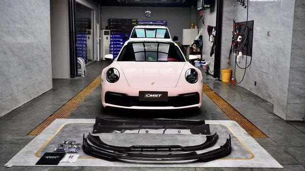 Porsche 992 992.1 Carrera Base/S/T/4/4S/Targa 4/Targa 4S/GTS 2020 2021 2022 2023 2024 with Aftermarket Parts - Sport & Non-Sport Design Aerokit Package Front Lip Carbon Fiber / FRP from CMST Tuning