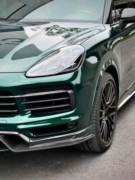 Porsche Cayenne 9Y0 9Y0.1 Base/S/Turbo/Turbo S 2019-2023 & Cayenne 9Y3 9Y3.1 Base/S/Turbo/Turbo S 2019-2023 (fitment suitable for Base/S with sport design package bumpers) with Aftermarket Parts - Vacuumed Carbon & FRP Front Lip from CMST Tuning