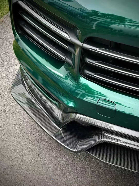 Porsche Cayenne 9Y0 9Y0.1 Base/S/Turbo/Turbo S 2019-2023 & Cayenne 9Y3 9Y3.1 Base/S/Turbo/Turbo S 2019-2023 (fitment suitable for Base/S with sport design package bumpers) with Aftermarket Parts - Vacuumed Carbon & FRP Front Lip from CMST Tuning