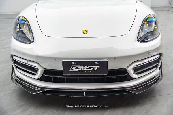 Porsche Panamera 971.2 Turbo/Turbo S 2021 2022 2023 (not all Turbo S has the same bumper, please make sure you have the same bumper as pictured) with Aftermarket Parts - Front Lip Splitter Pre-preg Carbon Fiber / FRP from CMST Tuning
