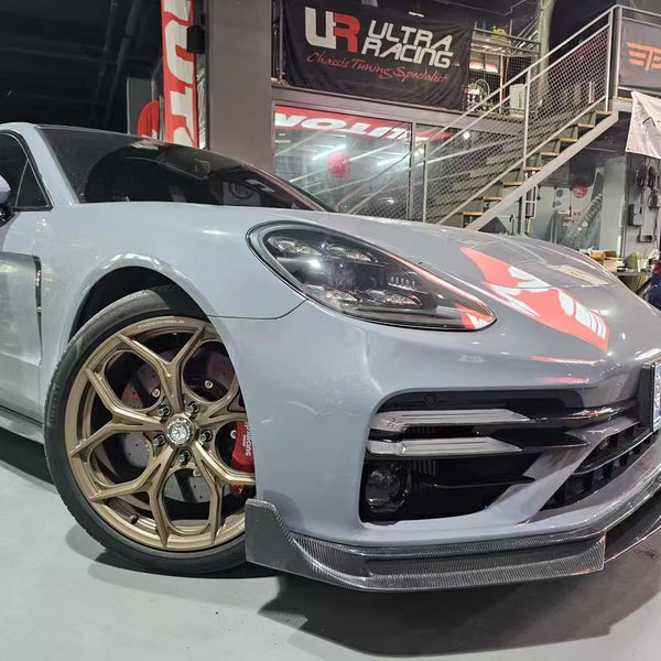 Porsche Panamera 971.2 Turbo/Turbo S 2021 2022 2023 (not all Turbo S has the same bumper, please make sure you have the same bumper as pictured) with Aftermarket Parts - Front Lip Splitter Pre-preg Carbon Fiber / FRP from CMST Tuning