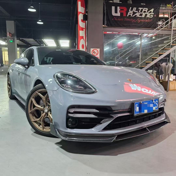 Porsche Panamera 971.2 Turbo/Turbo S 2021 2022 2023 (not all Turbo S has the same bumper, please make sure you have the same bumper as pictured) with Aftermarket Parts - Front Lip Splitter Pre-preg Carbon Fiber / FRP from CMST Tuning
