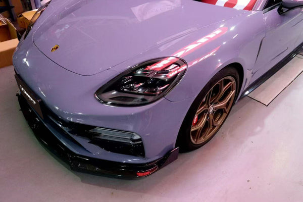 Porsche Panamera 971.2 Turbo/Turbo S 2021 2022 2023 (not all Turbo S has the same bumper, please make sure you have the same bumper as pictured) with Aftermarket Parts - Front Lip Splitter Pre-preg Carbon Fiber / FRP from CMST Tuning