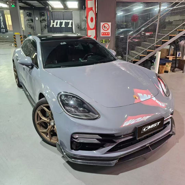 Porsche Panamera 971.2 Turbo/Turbo S 2021 2022 2023 (not all Turbo S has the same bumper, please make sure you have the same bumper as pictured) with Aftermarket Parts - Front Lip Splitter Pre-preg Carbon Fiber / FRP from CMST Tuning