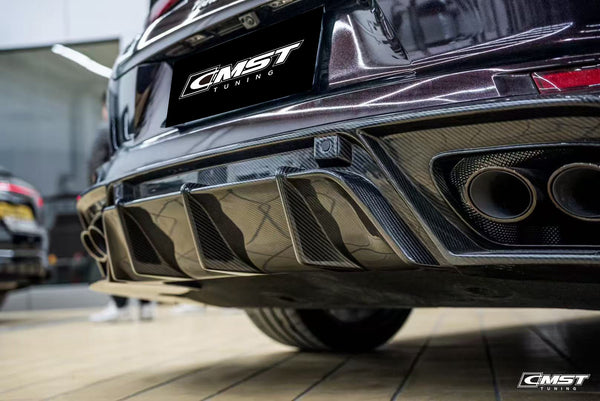 Porsche Panamera 976 Base 4 4S E-Hybird GTS Turbo 2024 with Aftermarket Parts - Rear Diffuser & Canards Pre-preg Carbon Fiber / FRP from CMST Tuning