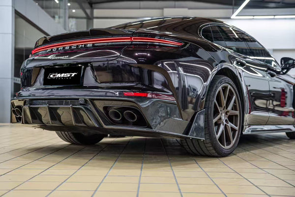Porsche Panamera 976 Base 4 4S E-Hybird GTS Turbo 2024 with Aftermarket Parts - Rear Diffuser & Canards Pre-preg Carbon Fiber / FRP from CMST Tuning