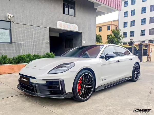 Porsche Panamera 976 Base 4 4S E-Hybird 2024 with Aftermarket Parts - Front Lip Pre-preg Carbon Fiber / FRP from CMST Tuning