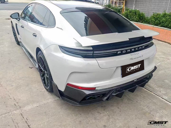 Porsche Panamera 976 Base 4 4S E-Hybird GTS Turbo 2024 with Aftermarket Parts - Rear Diffuser & Canards Pre-preg Carbon Fiber / FRP from CMST Tuning