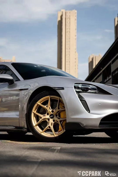 Porsche Taycan 9J1 Sedan/Cross Turismo RWD/4S/GTS/Turbo/Turbo S 2020-2024 (RWD/4S/GTS trims will require Sport Design Package) with Aftermarket Parts - Front Lip Vacuumed Carbon Fiber / FRP CMST Tuning