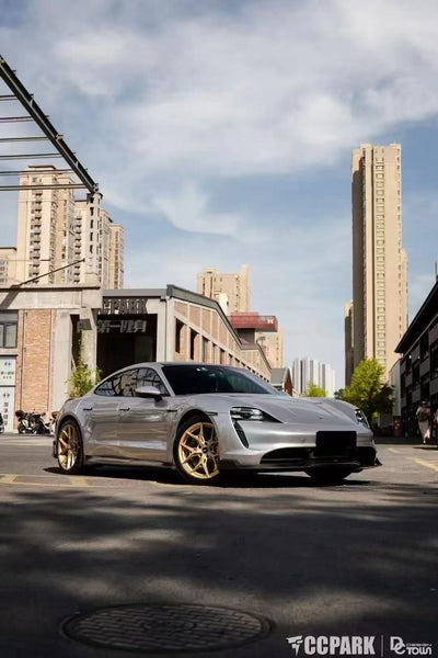Porsche Taycan 9J1 Sedan/Cross Turismo RWD/4S/GTS/Turbo/Turbo S 2020-2024 (RWD/4S/GTS trims will require Sport Design Package) with Aftermarket Parts - Front Lip Vacuumed Carbon Fiber / FRP CMST Tuning