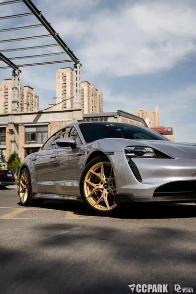 Porsche Taycan 9J1 Sedan/Cross Turismo RWD/4S/GTS/Turbo/Turbo S 2020-2024 (RWD/4S/GTS trims will require Sport Design Package) with Aftermarket Parts - Front Lip Vacuumed Carbon Fiber / FRP CMST Tuning