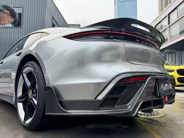 Porsche Taycan 9J1 Sedan/Cross Turismo RWD/4S/GTS/Turbo/Turbo S 2020-ON with Aftermarket Parts - Rear Diffuser & Canards Carbon Fiber / FRP from CMST Tuning