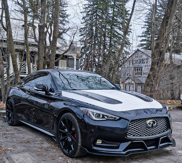 Infiniti Q60 Red Sport 400 Premium Luxe Sport Pure 2017 2018 2019 2020 2021 2022 with Aftermarket Parts - Project Black S Concept Hood Bonnet Carbon Fiber / FRP from CMST Tuning 