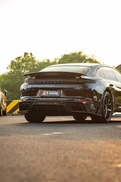 Porsche Panamera 976 Base 4 4S E-Hybird GTS Turbo 2024 with Aftermarket Parts - Rear Diffuser & Canards Pre-preg Carbon Fiber / FRP from CMST Tuning