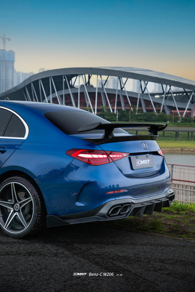 Mercedes Benz C-Class C63 C43 AMG C300 (with sport-package bumper) W206 S206 2021-ON with Aftermarket Parts - Rear Diffuser & Exhaust Carbon Fiber / FRP from CMST Tuning