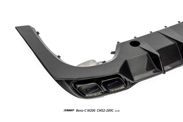 Mercedes Benz C-Class C63 C43 AMG C300 (with sport-package bumper) W206 S206 2021-ON with Aftermarket Parts - Rear Diffuser & Exhaust Carbon Fiber / FRP from CMST Tuning