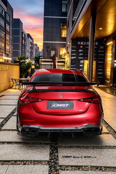 Mercedes Benz C-Class C63 C43 AMG C300 (with sport-package bumper) W206 S206 2021-ON with Aftermarket Parts - Rear Diffuser & Exhaust Carbon Fiber / FRP from CMST Tuning