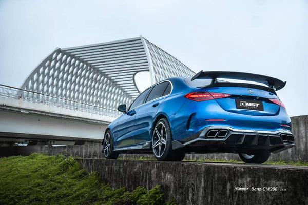 Mercedes Benz C-Class C63 C43 AMG C300 (with sport-package bumper) W206 S206 2021-ON with Aftermarket Parts - Rear Diffuser & Exhaust Carbon Fiber / FRP from CMST Tuning
