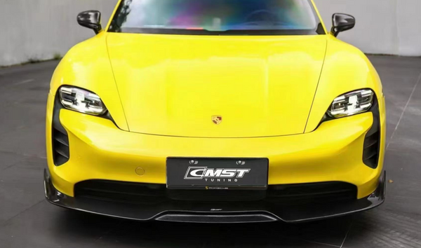 Porsche Taycan 9J1 Sedan/Cross Turismo RWD/4S/GTS/Turbo/Turbo S 2020-2024 (RWD/4S/GTS trims will require Sport Design Package) with Aftermarket Parts - Front Lip Vacuumed Carbon Fiber / FRP CMST Tuning