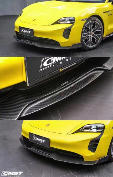 Porsche Taycan 9J1 Sedan/Cross Turismo RWD/4S/GTS/Turbo/Turbo S 2020-2024 (RWD/4S/GTS trims will require Sport Design Package) with Aftermarket Parts - Front Lip Vacuumed Carbon Fiber / FRP CMST Tuning