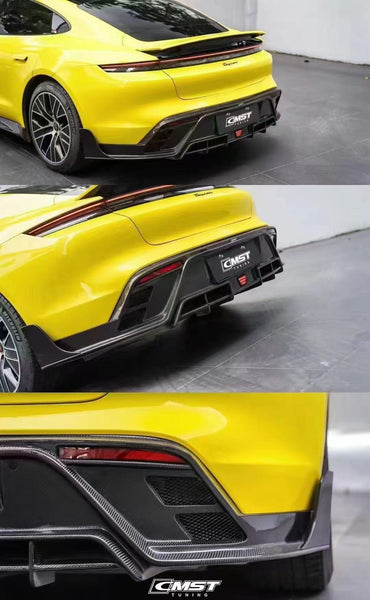 Porsche Taycan 9J1 Sedan/Cross Turismo RWD/4S/GTS/Turbo/Turbo S 2020-ON with Aftermarket Parts - Rear Diffuser & Canards Carbon Fiber / FRP from CMST Tuning