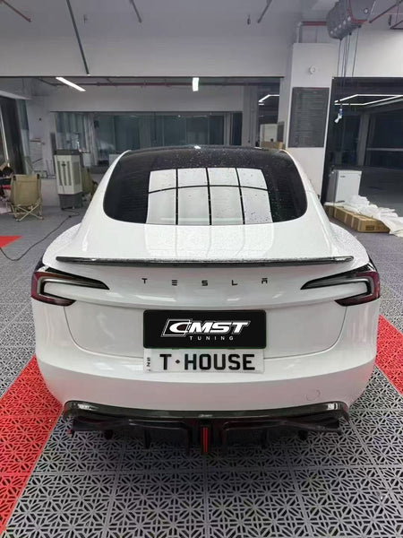 Tesla Model 3 Highland / Performance 2024-ON with Aftermarket Parts - V3 Style Rear Spoiler Carbon Fiber from CMST Tuning