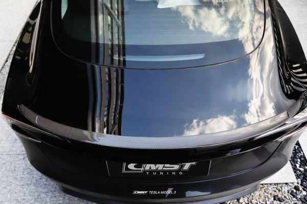 Tesla Model 3 Highland 2024-ON with Aftermarket Parts - V3 Style Carbon Fiber Rear Spoiler from CMST Tuning