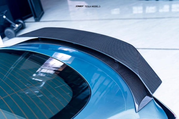 Tesla Model 3 Highland 2024-ON with Aftermarket Parts - V1 Style Carbon Fiber Rear Spoiler from CMST Tuning