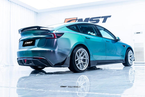 Tesla Model 3 Highland 2024-ON with Aftermarket Parts - V1 Style Carbon Fiber Rear Diffuser & Canards from CMST Tuning