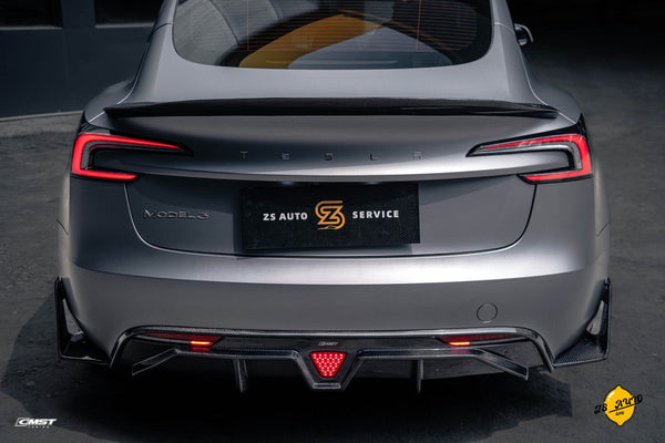 Tesla Model 3 Highland 2024-ON with Aftermarket Parts - V1 Style Carbon Fiber Rear Diffuser & Canards from CMST Tuning