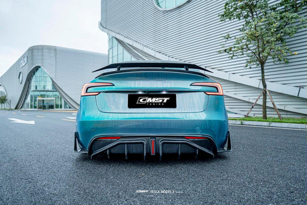 Tesla Model 3 Highland 2024-ON with Aftermarket Parts - V1 Style Carbon Fiber Rear Spoiler from CMST Tuning