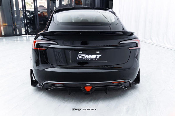Tesla Model 3 Highland / Performance 2024-ON with Aftermarket Parts - V1 Style Rear Diffuser & Canards Carbon Fiber from CMST Tuning