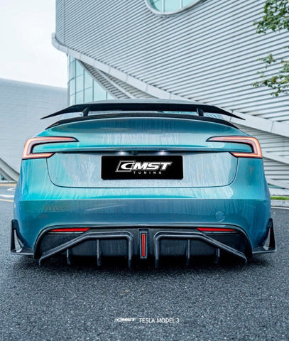Tesla Model 3 Highlandwith 2024-ON Aftermarket Parts - V2 Style Carbon Fiber Rear Diffuser & Canards from  CMST Tuning