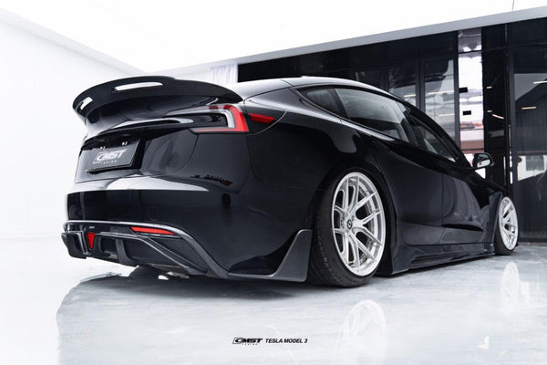 Tesla Model 3 Highland / Performance 2024-ON with Aftermarket Parts - V1 Style Rear Diffuser & Canards Carbon Fiber from CMST Tuning