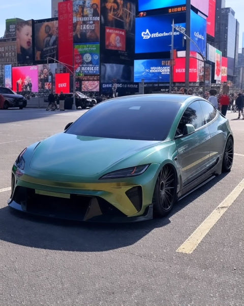 Tesla Model 3 Highland 2024-ON with Aftermarket Parts - Horizon Style Front Bumper & Lip Carbon Fiber / FRP from CMST Tuning