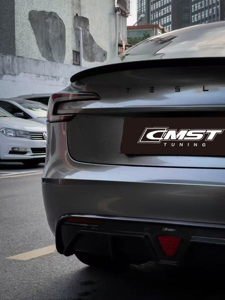 Tesla Model 3 Highland / Performance 2024-ON with Aftermarket Parts - V1 Style Rear Diffuser & Canards Carbon Fiber from CMST Tuning