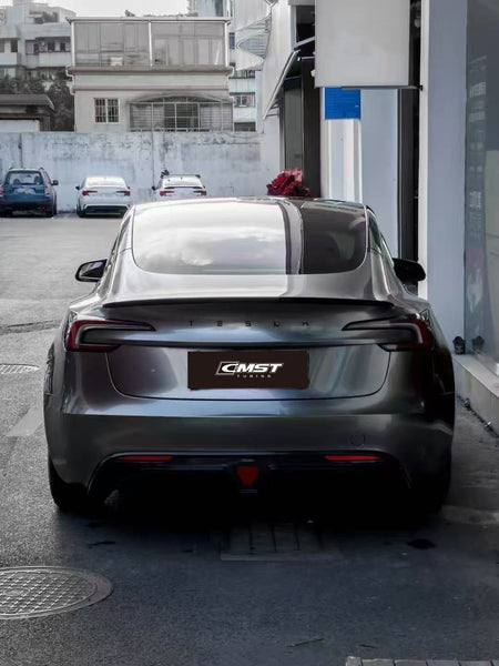 Tesla Model 3 Highland / Performance 2024-ON with Aftermarket Parts - V3 Style Rear Spoiler Carbon Fiber from  CMST Tuning