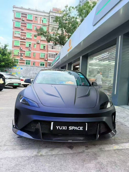 Tesla Model 3 Highland 2024-ON with Aftermarket Parts - Horizon Style Front Bumper & Lip Carbon Fiber / FRP from CMST Tuning