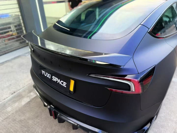 Tesla Model 3 Highland / Performance 2024-ON with Aftermarket Parts - V1 Style Rear Diffuser & Canards Carbon Fiber from CMST Tuning