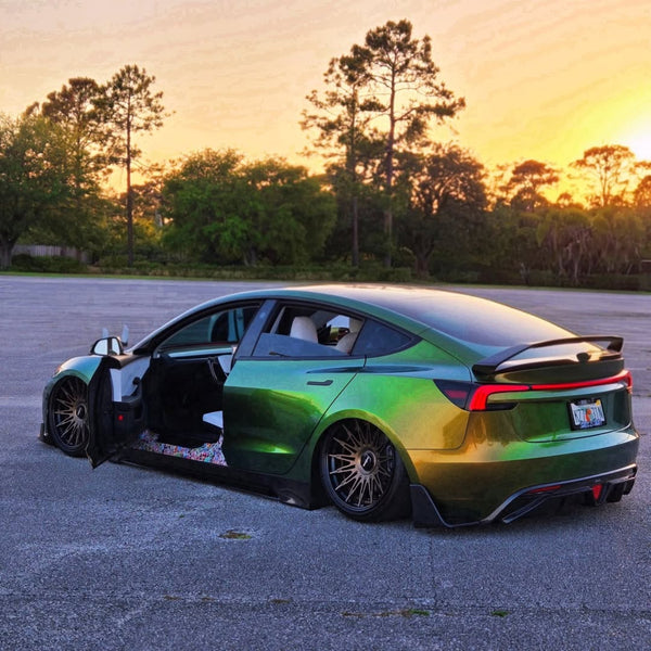 Tesla Model 3 Highland / Performance 2024-ON with Aftermarket Parts - V1 Style Rear Diffuser & Canards Carbon Fiber from CMST Tuning