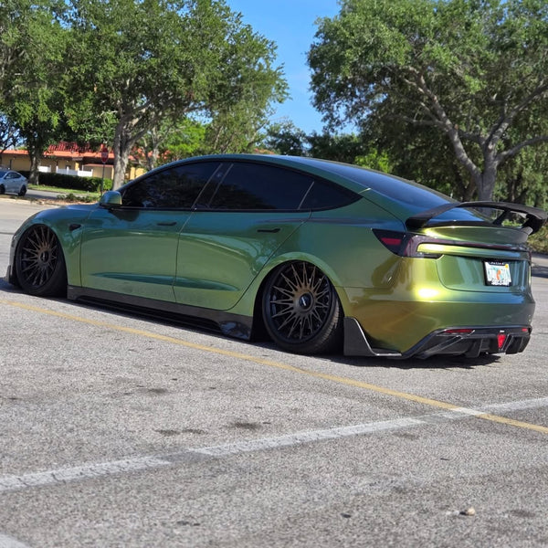 Tesla Model 3 Highland / Performance 2024-ON with Aftermarket Parts - V1 Style Rear Diffuser & Canards Carbon Fiber from CMST Tuning