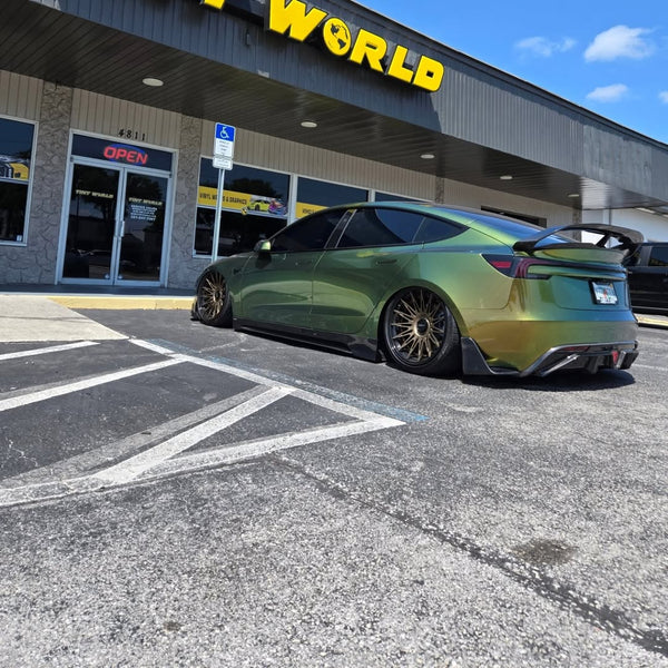 Tesla Model 3 Highland / Performance 2024-ON with Aftermarket Parts - V1 Style Rear Diffuser & Canards Carbon Fiber from CMST Tuning