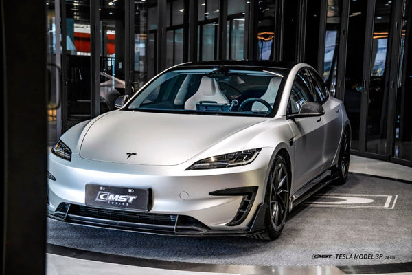 Tesla Model 3 Performance 2024-ON with Aftermarket Parts - V1 Front Lip Carbon Fiber / FRP from CMST Tuning