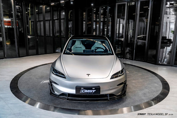 Tesla Model 3 Performance 2024-ON with Aftermarket Parts - V1 Front Lip Carbon Fiber / FRP from CMST Tuning