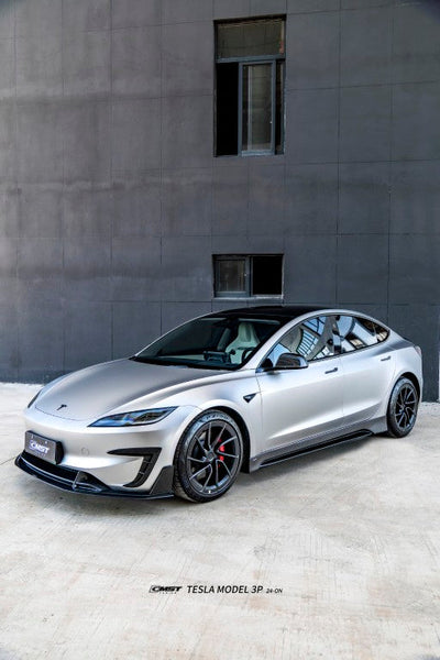 Tesla Model 3 Performance 2024-ON with Aftermarket Parts - V1 Front Lip Carbon Fiber / FRP from CMST Tuning